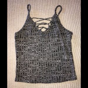American Eagle Gray Lace-Front Crop Top Tank